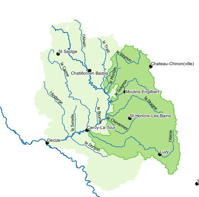 Périmètres du contrat territorial Aron Morvan dans le Parc naturel régional du Morvan