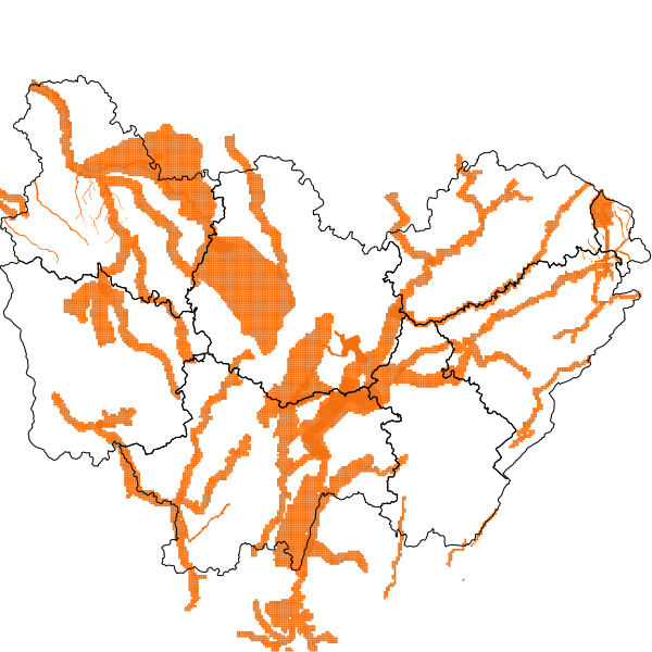 Zones couvertes par un MNT au pas de 1 m en Bourgogne-Franche-Comté
